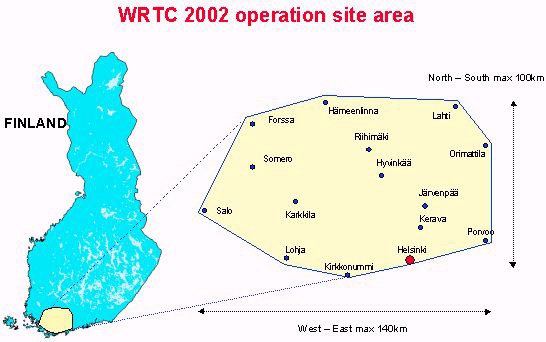 WRTC2002 kartta kilapiljoiden sijoittumeista Etel-Suomeen